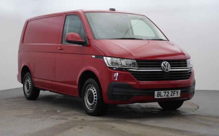 T32 cherry red VW Campervan front view for sale