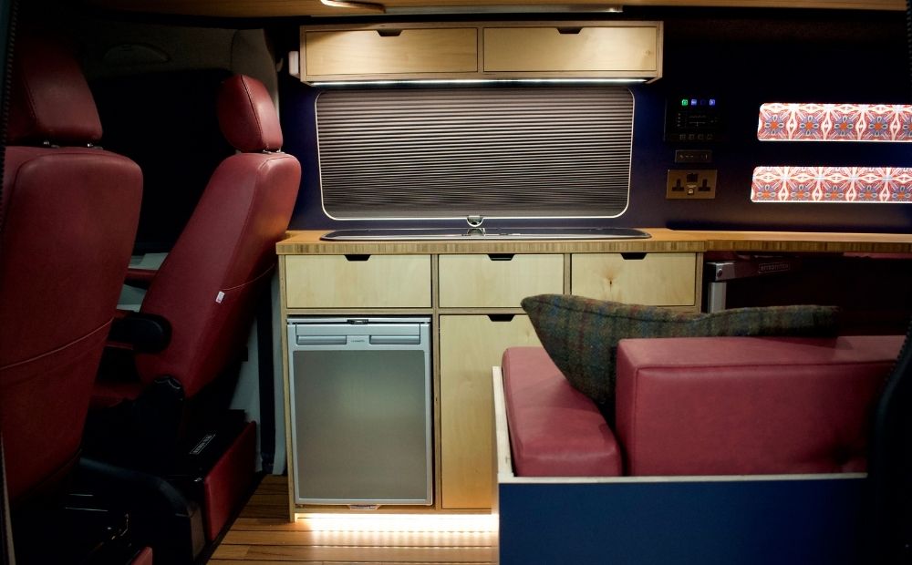 VW Campervan kitchen from side view