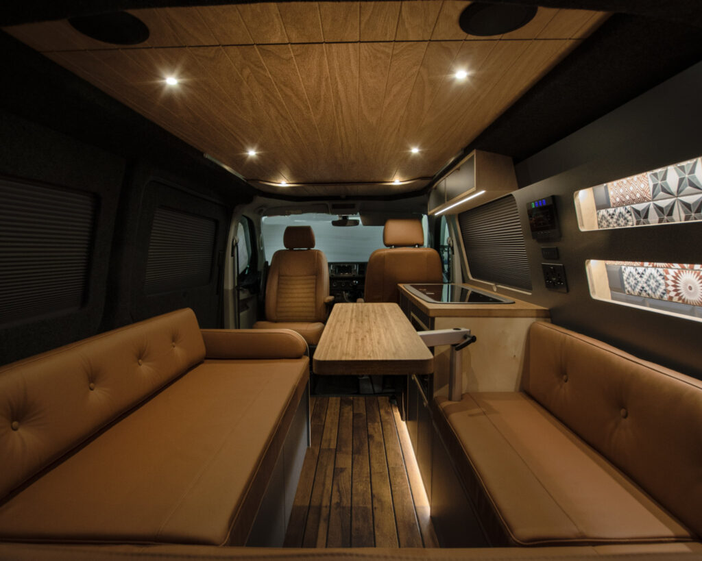 Campervan with tan leather and centre table